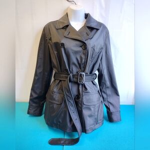 Fu Da Fuda New York Belted Jacket Trench Coat Double Breasted Black - Size L